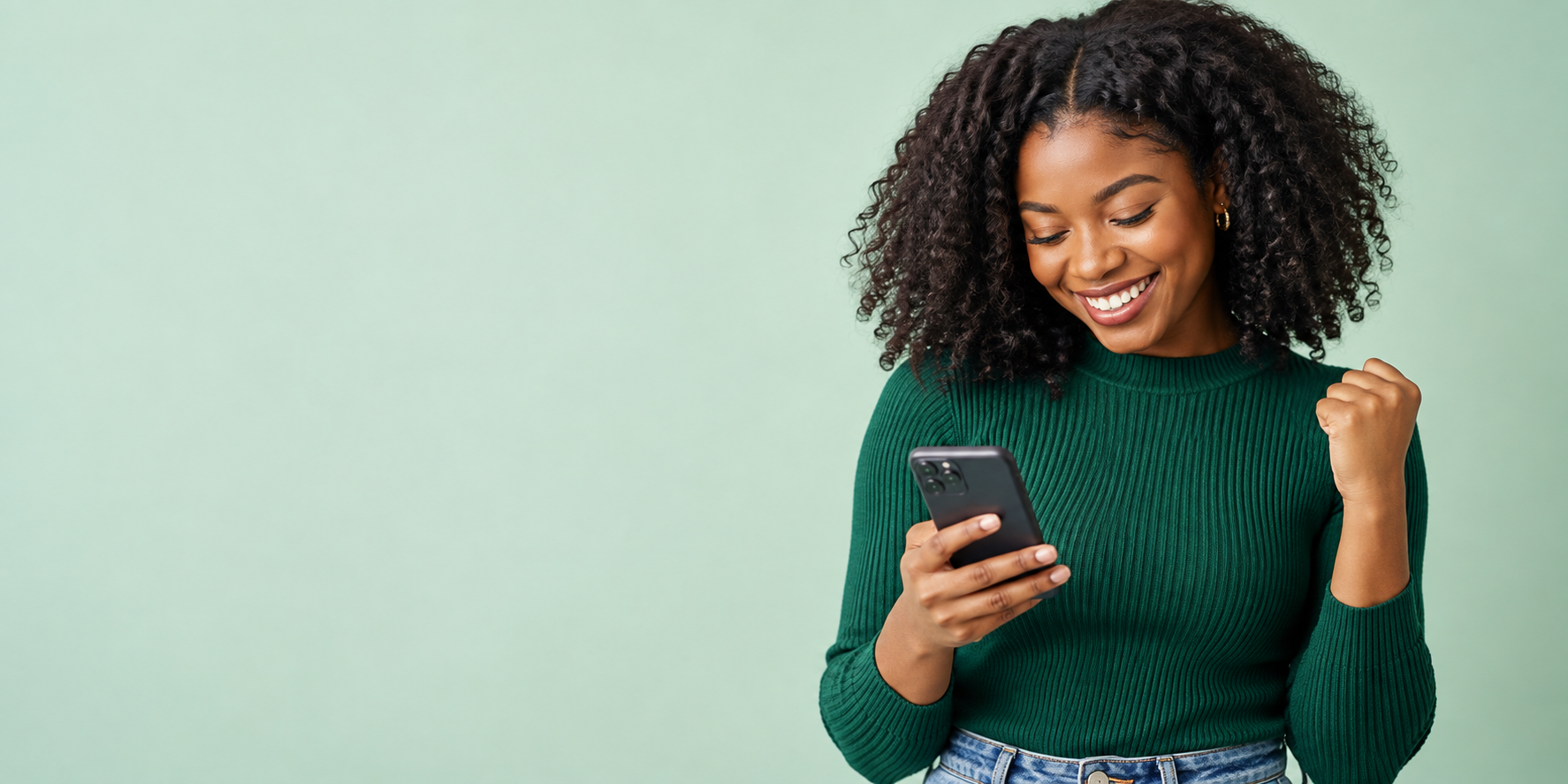 Happy seller using CutPrice on her phone